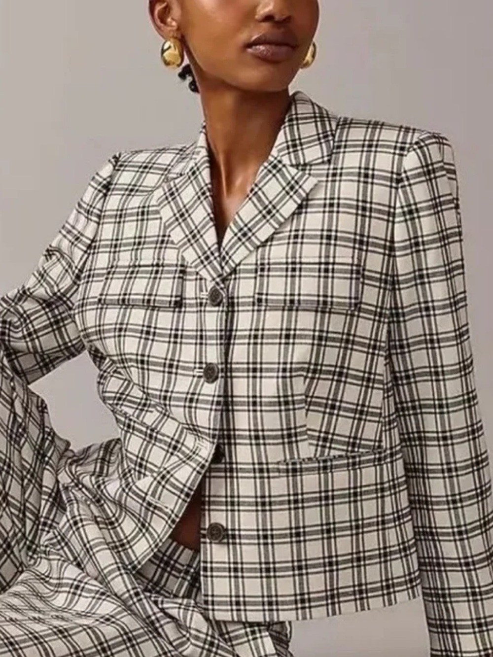 J. Crew Collection Black & White Plaid Tailored Blazer
